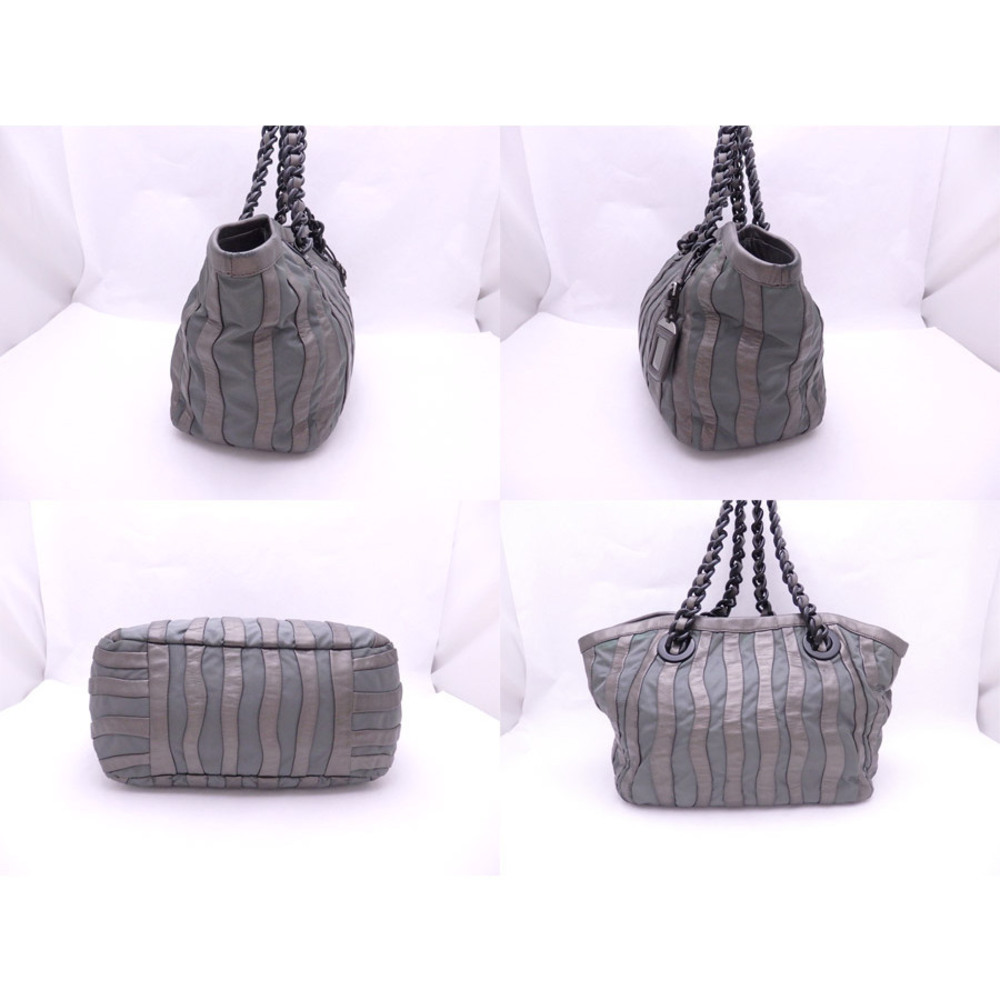 PRADA Shoulder Bag Logo Gray Black Leather Nylon - Picture 2 of 3